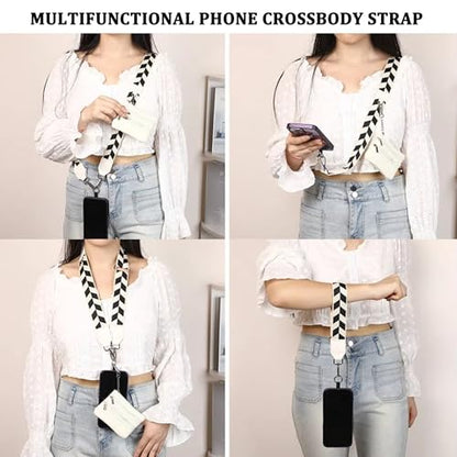 Crossbody Body Phone Holder for Women, New Phone Strap with Zippered Pouch, Adjustable Crossbody Strap - color: Flower White