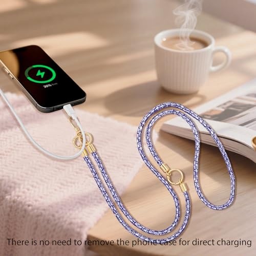 Crystal Phone Lanyard Crossbody Adjustable Rhinestone Anti-Theft Phone Strap Crossbody Cell Phone Neck Strap for Women - color: Violet