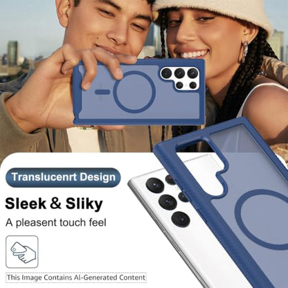 for Samsung Galaxy S22 Ultra Case Magnetic, Compatible with Magsafe 6.8-Inch Slim Fit 360 Heavy Duty Protector Wireless Charging Shockproof Anti-Slip TPU and PC Protective Phone Cover, Blue - color: Blue