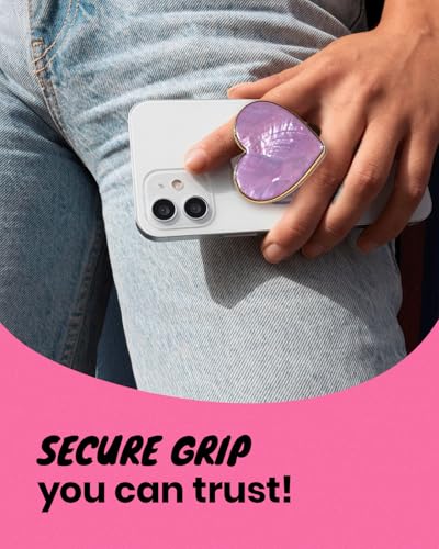 OnTheGrip Cute Natural Seashell Design Heart Shape Collapsible Mobile Phone Grip Stand Holder for Smartphone Tablet Cell Phone Accessory (Violet)