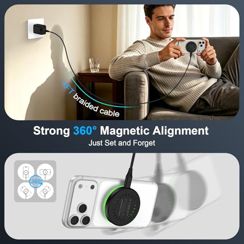 25W Magnetic Wireless Charger for Samsung Galaxy S26 Ultra/S26 Plus/S25/S24/S23/S22/S21/S20 Plus/Magnetic MagSafe Fast Charging Pad for iPhone 17 Pro Max/17e/16/15/14/13/12 Series/AirPods 4/3/2/Pro - color: Black