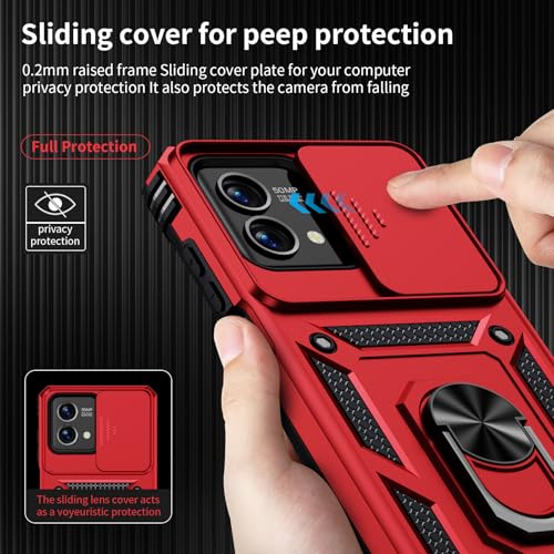 Vinve for Moto G Stylus 5G 2023 Case [Not Fit 4G Version] Slide Lens Cover, HD Screen Protector, Military Grade Drop Protection, Magnetic Rotated Ring Holder Kickstand Protective Phone Case (Red) - color: Red ,Military Grade 2nd gen.
