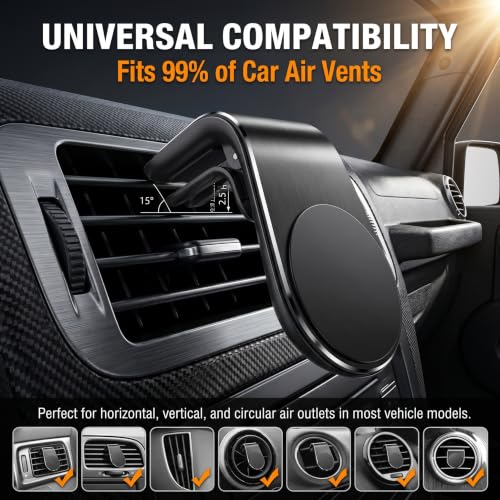 2 PCS Car Mobile Phone Navigation Brackets, Magnetic L-shaped Air Vent Mount, Alloy Anti-rust Anti-interference Holder for Most Smartphones, Interior Accessory for Most Cars (Black)