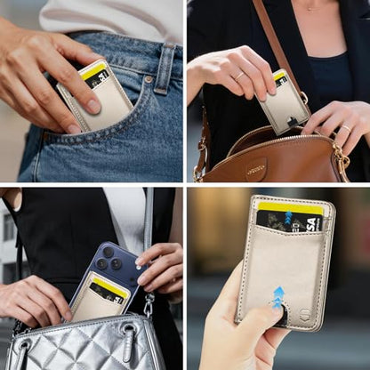 Strapurs Strong Magnetic Wallet Card Holder for MagSafe Phones and Cases, PU Leather Detachable Phone Wallet with 6 Card Slots RFID Blocking for iPhone 17/16/15/14/13/12/Pro/Max/Plus – Desert Titanium - color: Desert Titanium