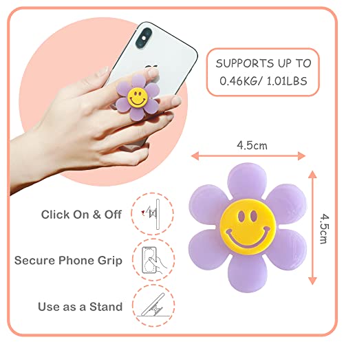 On The Grip Cheerful Smiley Flower Phone Grip - Bright, Expandable, Collapsible - Comfortable Touch, Secure Grip (Pink) - color: Pink