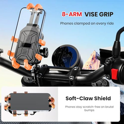 Motorcycle Phone Mount Holder with Vibration Dampener Anti-Shake 720° Adjustable for iPhone 16 Pro Max for Samsung 5.4''-6.9'' Phone Anti-Theft Dirt Bikes(U Shape Base 0.6-1.1" Handlebar) - style: U Shape Base