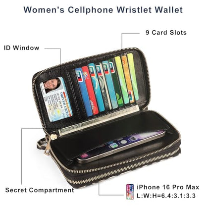 RFID Blocking Cellphone Wallet for Women with Removable Strap, Double Zipper Wristlet Bag Large Capacity, Passport Travel Clutch Purse, Leopard - color: Leopard Light Brown