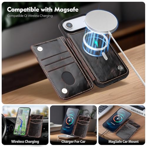 SkyEagle Compatible with MagSafe iPhone 17 Air Case Wallet,Coffee | Magnetic Clasp,RFID Blocking,PU Leather,Flip Folio Shockproof Phone Cover,with Credit Card Slots & Kickstand for Men & Women - color: Coffee, size: iPhone 17 Air - 6.5"
