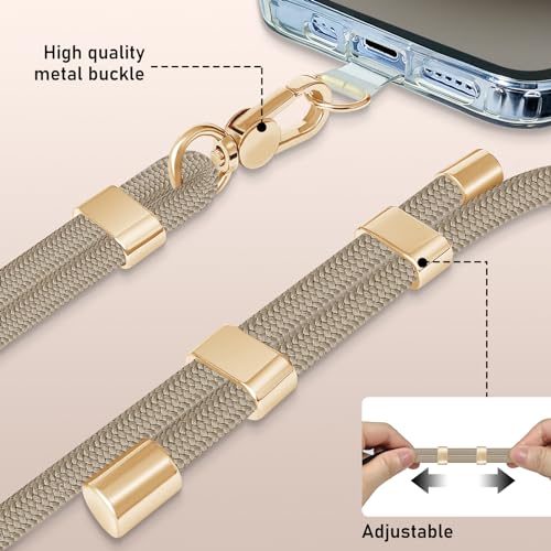 UKON Cell Phone Lanyard,Crossbody Lanyard and Wrist Strap Premium Metal Buckle Phone Charms with 2 X Strap Patch Compatible with All Smartphone(Khaki) - color: Khaki