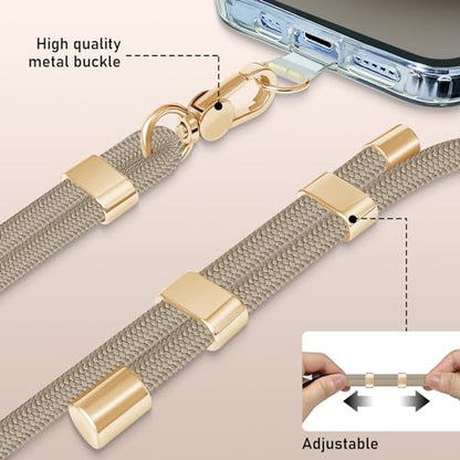 UKON Cell Phone Lanyard,Crossbody Lanyard and Wrist Strap Premium Metal Buckle Phone Charms with 2 X Strap Patch Compatible with All Smartphone(Khaki) - color: Khaki