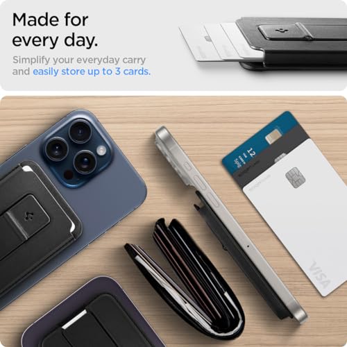 Spigen for MagSafe Wallet, Holds 3 Cards, Strong Magnet, Smart Fold 2 - color: PU Black (Kickstand), size: 3-Cards