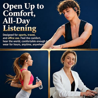 Open Ear Headphones, Wireless Headphones with Smart Digital Display & Mic - color: Black