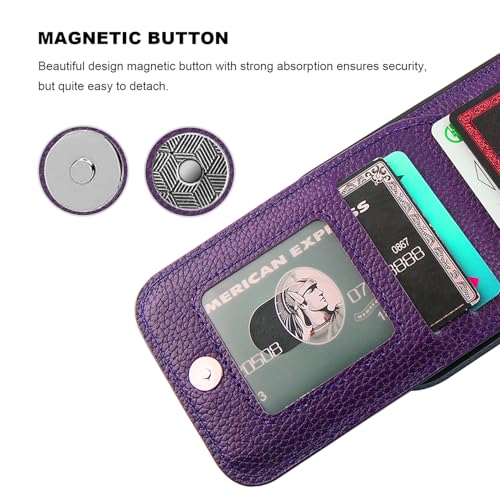 KIHUWEY for iPhone 16 Pro Wallet Case Card Holder, Lichee Dark Purple | Credit Card Slots, PU Leather, Kickstand, Magnetic, Flip Heavy Duty Protection Cover for Men and Women - color: Lichee Dark Purple