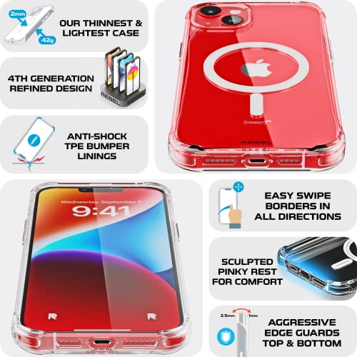 REBEL Clear Case for iPhone 14 Plus [Crystal Series Gen-4] Strong MagSafe Compatible, Anti-Scratch, Non-Yellowing, Protective Shockproof Bumpers, Metal Buttons, 6.7 Inch Phone 2023 (Crystal Clear) - color: Crystal Clear, size: iPhone 14 Plus