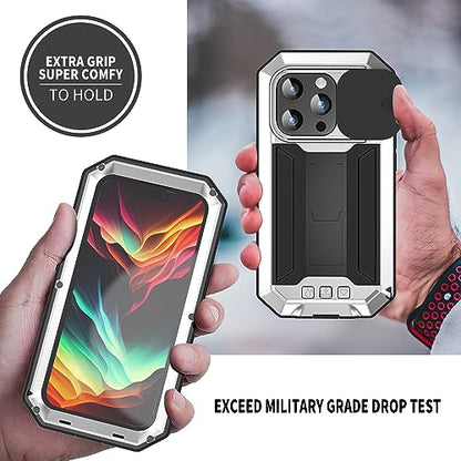 Lunivop for iPhone 15 Pro Max Case Heavy Duty Protection Rugged Screw Full Body Military Grade Metal Rubber with Stand Hard Built in Screen Protector Phone for iPhone 15 ProMax Case Silver - color: Silver