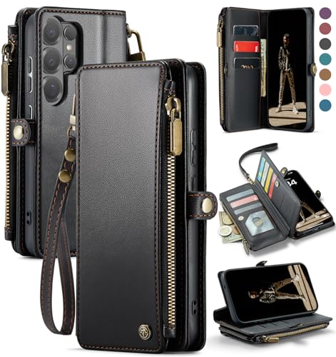 Defencase for Samsung Galaxy S26 Ultra Wallet Case with Card Holder, Black | with RFID Blocking Zipper Pocket, Durable PU Leather, Wrist Strap, S26 Ultra Flip Phone Cases Cover with Stand for Women Men - color: Black