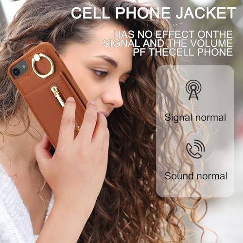 Crossbody Wallet Case for iPhone 7/8/SE 2020/SE 2022, with Card Slots Zipper Pocket Case, Flip Folio Purse RFID Blocking with Ring Kickstand Detachable Strap-Brown - color: Brown, size: iPhone 7/8/SE 2020/SE 2022 (4.7")