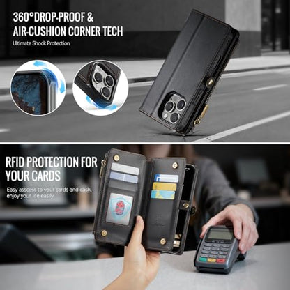 Strapurs for iPhone 15 Pro Magnetic Detachable Wallet Phone Case, Black - color: (Detachable with Magsafe)-Black, size: iPhone 15 Pro - 6.1"