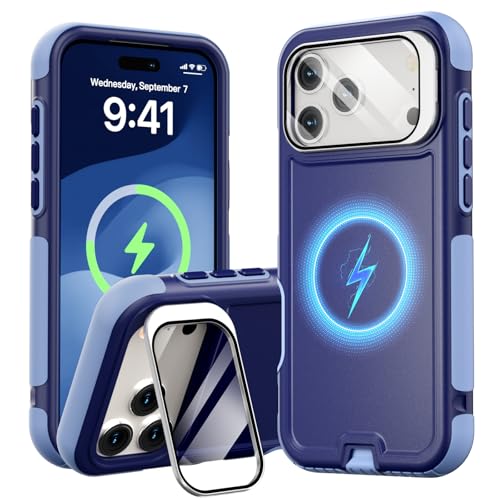 Follaroma for iPhone 17 Pro Max Case with Stand,Built-in Camera Cover,Compatible with MagSafe,Heavy Duty Shockproof Protection Phone Case,Anti-Drop,Magnetic Dual Layer Protective Cover,6.9"Blue-Purple - color: Blue-Purple, size: iPhone 17 Pro Max 6.9''