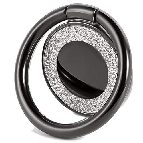 Cell Phone Ring Holder Finger Kickstand Turns 360° Degrees & 180° Degrees Adjustable to Fit Your Needs Helps Stabilize Phone for Selfies iPhone Stand Phone Grip Circle Bling 52014 (Black) - color: Black