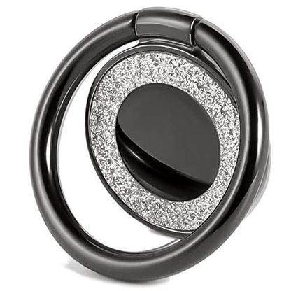 Cell Phone Ring Holder Finger Kickstand Turns 360° Degrees & 180° Degrees Adjustable to Fit Your Needs Helps Stabilize Phone for Selfies iPhone Stand Phone Grip Circle Bling 52014 (Black) - color: Black
