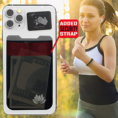 Phone Wallet - Adhesive Card Holder - Cell Phone Pouch - Stick on Lycra Pocket by Gecko - Carry Credit Cards and Cash - color: LOTUS