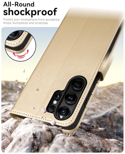 OCASE for Samsung Galaxy S26 Ultra Wallet Case, Card Holder, Gold | RFID Blocking, Kickstand, Magnetic Closure, PU Leather Flip Folio, Shockproof TPU Shell, Protective Phone Cover (6.9") 2026 - color: Gold, size: Samsung Galaxy S26 Ultra