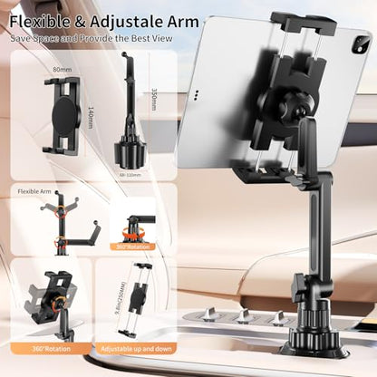 Tablet Holder for Car, Adjustable ipad car mount with Depth Large Clamp - style: Cup Tablet holder