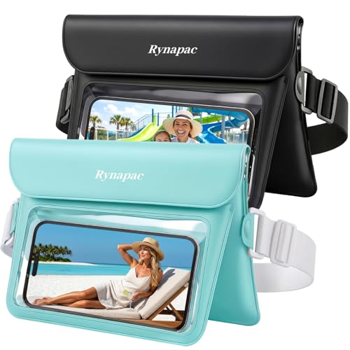 2 Pack Waterproof Fanny Pack, IPX8 Double Space Phone Pouch Dry Bag | Touch Screen, Waterproof Bags for Phone Passport Wallet Purse Women Men, Beach Swimming Boating Kayaking Essentials - color: Black+Green