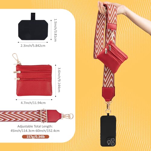 BARGIFTS Clip and Go Strap for Phone with Wallet Crossbody, Cell Phone Lanyard with Zippered Pouch, Adjustable Phone Strap Crossbody with Wallet - color: A-Red