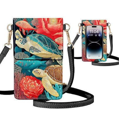 Small Crossbody Bags for Women Touchscreen Cell Phone Bag Cross Body Purses with adjustable Strap,Gifts For Teenage Girls - color: Vibrant Sea Turtle Ocean Art