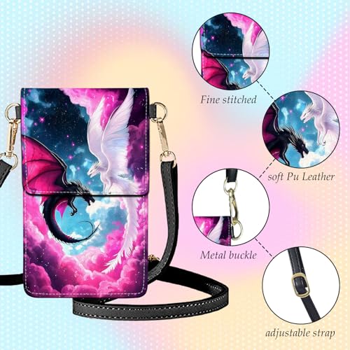 Small Crossbody Bags for Women Touchscreen Cell Phone Bag Cross Body Purses with adjustable Strap,Gifts For Teenage Girls - color: Dragons In Pink Cloudy