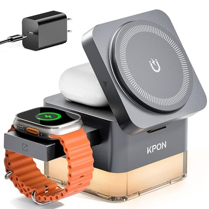 KPON for iPhone Nightstand Charging Station, 3in1 Wireless Charger Stand - color: Gray