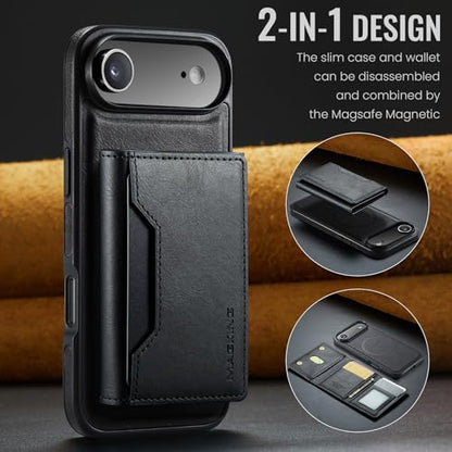 K2 2 in 1 Detachable Magnetic Phone Cases Compatible with iPhone Air / 17 Air Case with Card Holder RFID Blocking , Compatible with Magsafe Wallet, Leather 6.5'' (Black, iPhone Air) - color: Black, size: iPhone Air