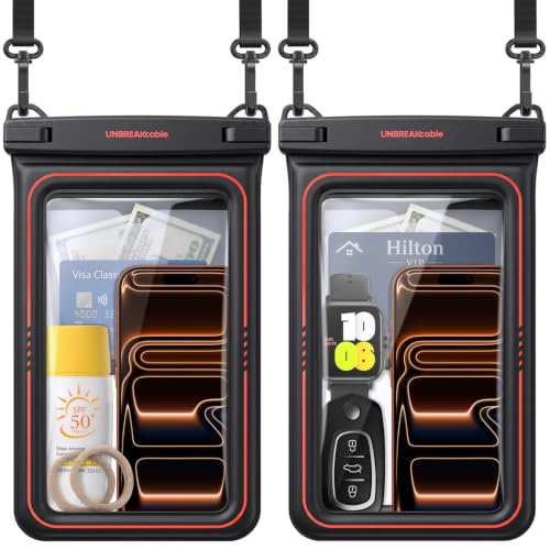 UNBREAKcable [UP to 9.5"]XL Size EXTRA Large Waterproof Phone Pouch Floating IPX8 Phone Case Dry Bag for iPhone 17 Air 16 15 14 Pro Max Samsung S25 Ultra, Travel Kayaking Beach Essentials - 2 Pack - size: 9.5 inch
