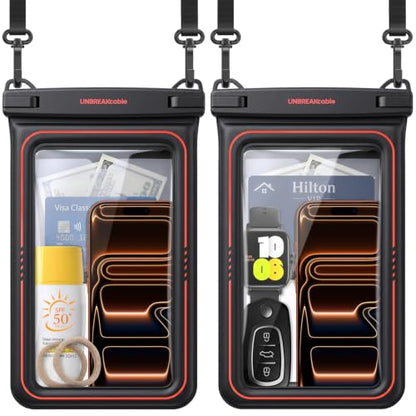 UNBREAKcable [UP to 9.5"]XL Size EXTRA Large Waterproof Phone Pouch Floating IPX8 Phone Case Dry Bag for iPhone 17 Air 16 15 14 Pro Max Samsung S25 Ultra, Travel Kayaking Beach Essentials - 2 Pack - size: 9.5 inch