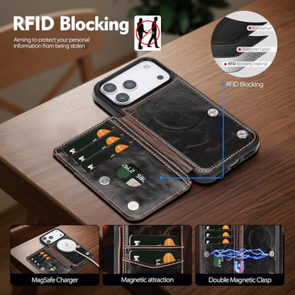 SkyEagle Compatible with MagSafe iPhone 17 Pro Max Case Wallet,Coffee | Magnetic Clasp,RFID Blocking,PU Leather,Flip Folio Shockproof Phone Cover,with Credit Card Slots & Kickstand for Men & Women - color: Coffee, size: iPhone 17 Pro Max - 6.9"