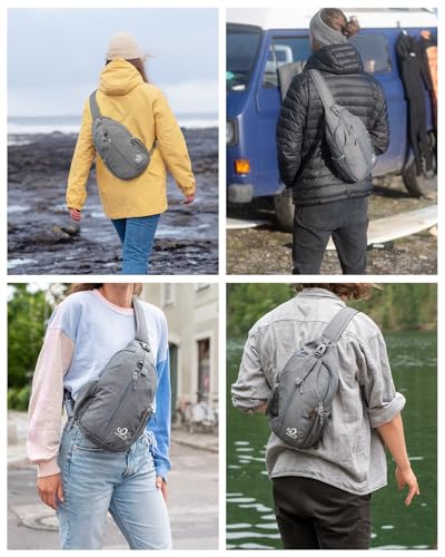WATERFLY Crossbody Sling Backpack Sling Bag Travel Hiking Chest Bag Daypack | Small Hiking bag,Multi-compartment storage,Water-resistant,Breathable back pad,Reversible adjustable shoulder strap - color: Gray