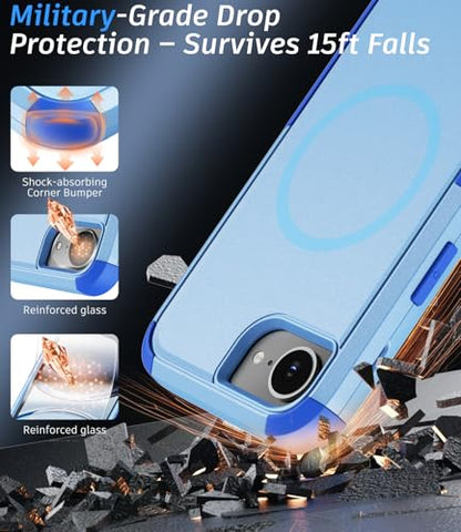 Heavy Duty Case for iPhone 17e & iPhone 16e - Military Grade Drop Proof Protective Cover [Compatible with MagSafe],with Screen Protector, Shockproof, Anti-Slip (Blue) - color: Blue