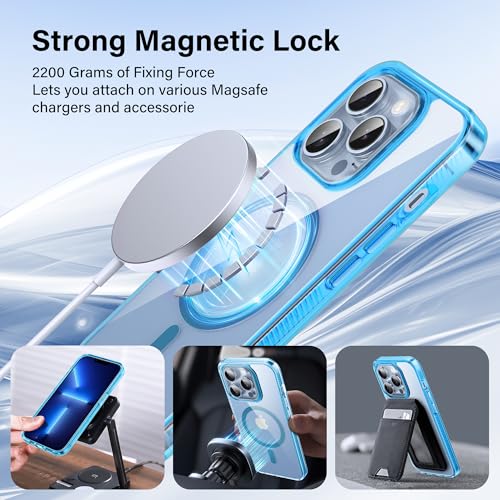 Supdeal Magnetic Clear Case for iPhone 13 Pro, [Compatible with MagSafe] [Non Slip Bumper & Not Yellowing] Military Grade Shockproof Transparent Silicone Phone Cover, 6.1", Blue - color: Blue, size: iPhone 13 Pro