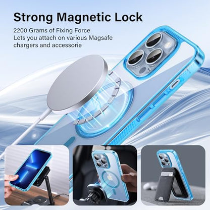 Supdeal Magnetic Clear Case for iPhone 13 Pro, [Compatible with MagSafe] [Non Slip Bumper & Not Yellowing] Military Grade Shockproof Transparent Silicone Phone Cover, 6.1", Blue - color: Blue, size: iPhone 13 Pro