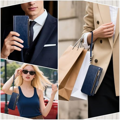 for Samsung Galaxy S26 Wallet Case with Card Holder RFID Blocking PU Leather Zipper Phone Case Flip Folio Protective Cover Wrist Strap Credit Card Slots Kickstand Men Women,Dark Blue - color: Dark Blue, size: Samsung Galaxy S26 - 6.3"