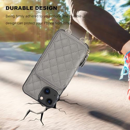 Bocasal Crossbody Wallet Case Card Holder for iPhone 13, Grey | RFID Blocking PU Leather Zipper Handbag Purse, Kickstand Flip Folio Case with Card Slots Holder Wrist Strap Lanyard 6.1 Inch - color: Gray
