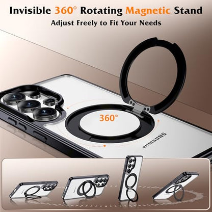 Compatible with Clear Samsung Galaxy S26 Ultra Case with 360° Invisible Magnetic Ring Stand [Compatible with Mag-Safe] Shockproof Plating Phone Case for S26 Ultra 6.9",Black - color: Black, size: Samsung Galaxy S26 Ultra