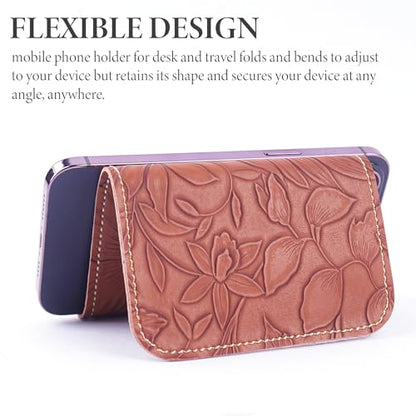 Airplane Travel Essentials for Flying Flex Flap Cell Phone Holder & Flexible Tablet Stand for Desk, Bed, Treadmill, Home & in-Flight Airplane Travel Accessories(1-Carved Brown) - color: 1-Carved Brown