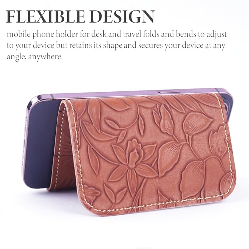 Airplane Travel Essentials for Flying Flex Flap Cell Phone Holder & Flexible Tablet Stand for Desk, Bed, Treadmill, Home & in-Flight Airplane Travel Accessories(1-Carved Brown) - color: 1-Carved Brown