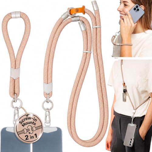 Pulpo 2 in 1 Anti Theft Phone Lanyard and Wrist Strap for iPhone and Android, Adjustable Cell Phone Leash and Universal Tether, Hands Free Strap for Travel Running and Everyday Use, Dusty Pink - color: Dusty Pink