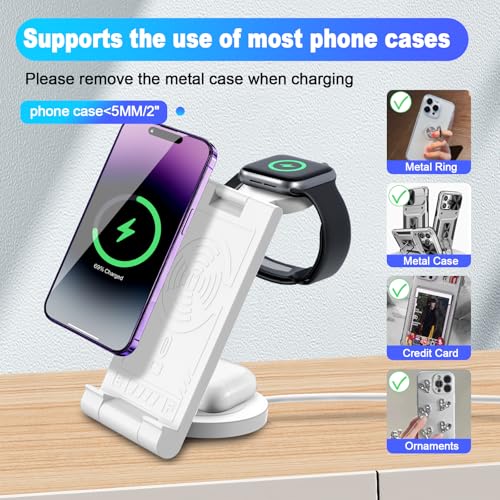 2024 Upgrated Wireless Charger: 3 in 1 Charger Stand Multiple Devices for Apple - iPhone 16 15 14 Pro Max 13 12 11 - Watch 10 9 8 7 6 5 4 3 2 SE and Ultra Series - Airpods 4 3 2 Pro - color: Pure white