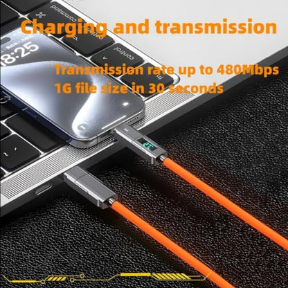 USB C to USB C Cable 5ft Chubby 4 in 1 USB Charging Cable with LED Display - color: 4 Combinations Orange+Blue