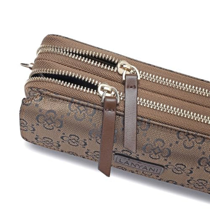 RFID Crossbody Wallet Wristlet Purse with Phone Pocket For Women Vegan Leather - color: Zh-jacquard-bronze